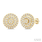 1/5 ctw Double Halo Round Shape Petite Round Cut Diamond Fashion Stud Earring in 10K Yellow Gold