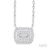 1/6 ctw Double Halo Emerald Shape Petite Round Cut Diamond Fashion Pendant With Chain in 10K White Gold