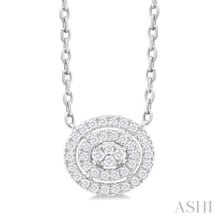 1/6 ctw Double Halo Oval Shape Petite  Round Cut Diamond Fashion Pendant With Chain in 10K White Gold