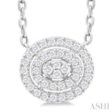 1/6 ctw Double Halo Oval Shape Petite  Round Cut Diamond Fashion Pendant With Chain in 10K White Gold