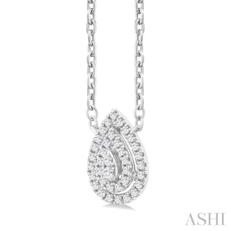 1/6 ctw Double Halo Pear Shape Petite  Round Cut Diamond Fashion Pendant With Chain in 10K White Gold