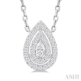1/6 ctw Double Halo Pear Shape Petite  Round Cut Diamond Fashion Pendant With Chain in 10K White Gold