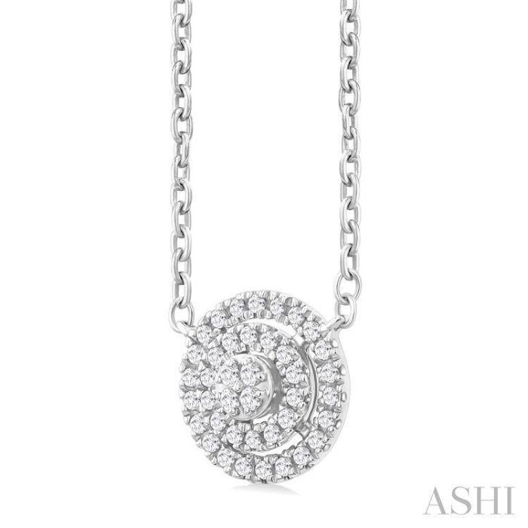 1/6 ctw Double Halo Round Shape Petite Round Cut Diamond Fashion Pendant With Chain in 10K White Gold