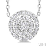 1/6 ctw Double Halo Round Shape Petite Round Cut Diamond Fashion Pendant With Chain in 10K White Gold