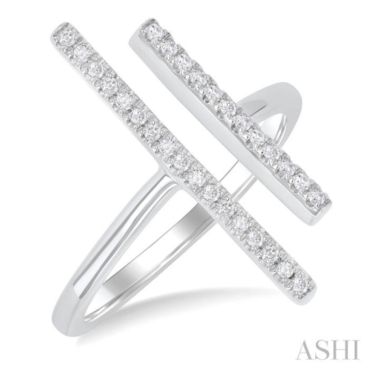 1/6 ctw Open Double Bar Round Cut Diamond Fashion Ring in 10K White Gold