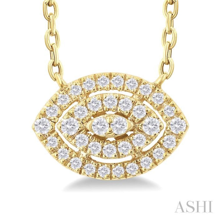 1/6 ctw Double Halo Marquise Shape Petite Round Cut Diamond Fashion Pendant With Chain in 10K Yellow Gold
