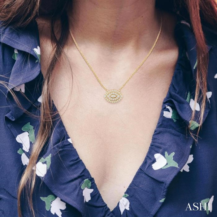1/6 ctw Double Halo Marquise Shape Petite Round Cut Diamond Fashion Pendant With Chain in 10K Yellow Gold