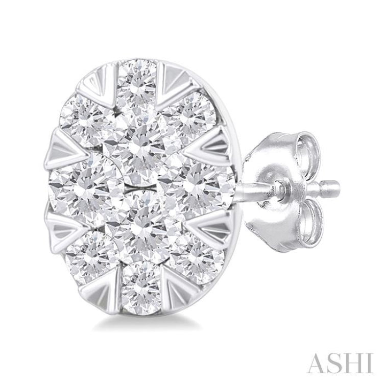 1/6 ctw Lovebright Petite Oval Shape Round Cut Diamond Fashion Stud Earring in 10K White Gold