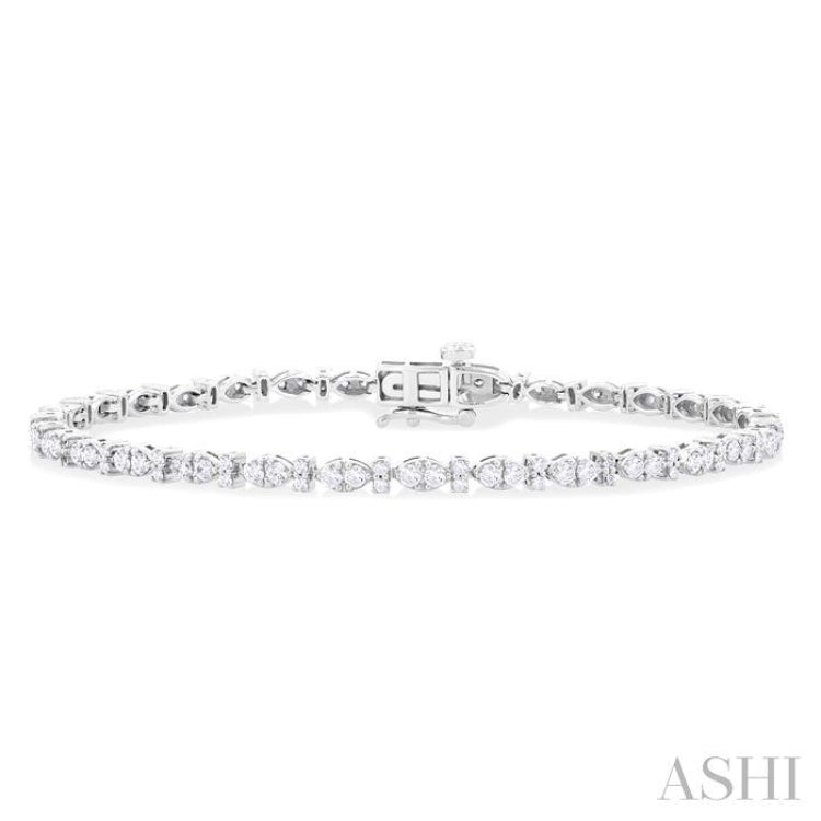2 ctw Marquise and Bar Shape Link Round Cut Diamond Tennis Bracelet in 14K White Gold