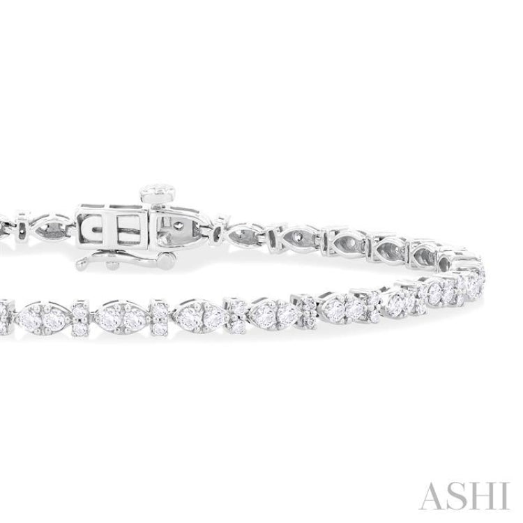 2 ctw Marquise and Bar Shape Link Round Cut Diamond Tennis Bracelet in 14K White Gold