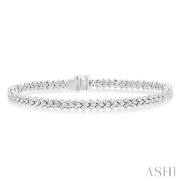 3 1/2 ctw Chevron Three Row Round Cut Diamond Tennis Bracelet in 14K White Gold