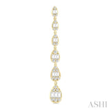 1 1/2 ctw Pear Shape Fusion Baguette and Round Cut Diamond Fashion Long Earring in 14K Yellow Gold