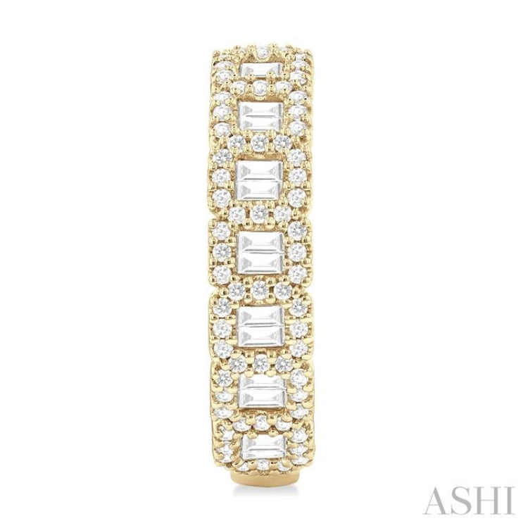 1 ctw Fusion Baguette and Round Cut Diamond Fashion Hoop Earring in 14K Yellow Gold