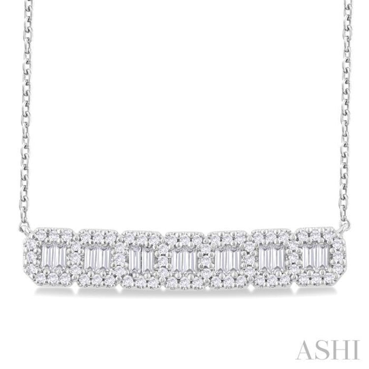1/2 ctw Interlocked Octagonal Shape Motif Fusion Baguette and Round Cut Diamond Necklace in 14K White Gold