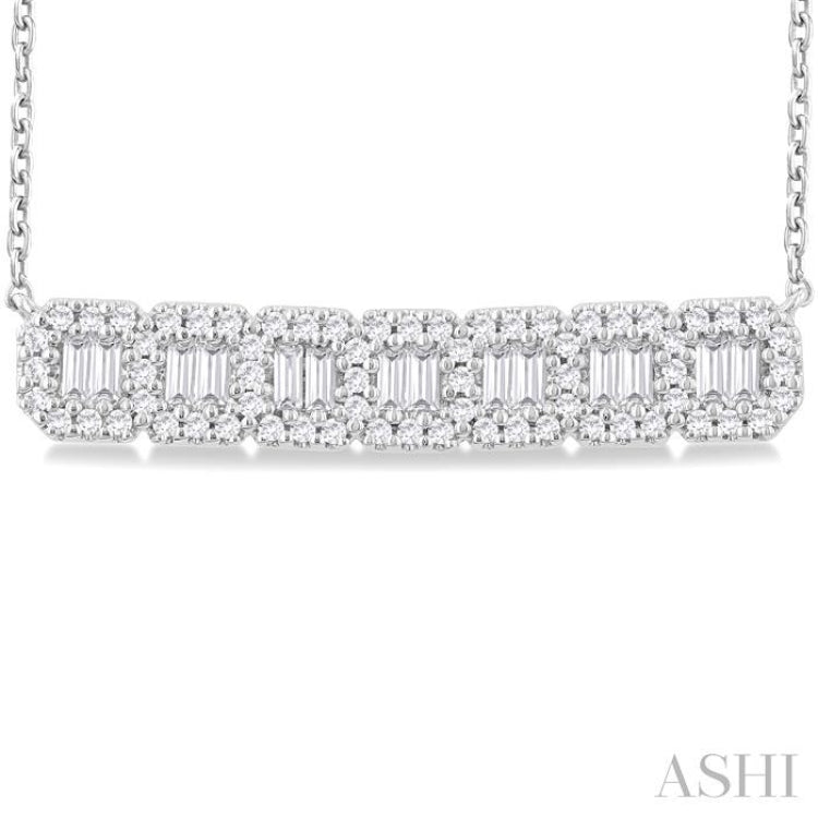 1/2 ctw Interlocked Octagonal Shape Motif Fusion Baguette and Round Cut Diamond Necklace in 14K White Gold