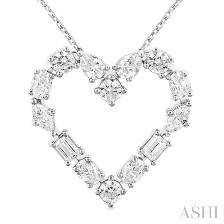 1 ctw Heart Shape Mixed Diamond Cut Fashion Pendant With Chain in 14K White Gold