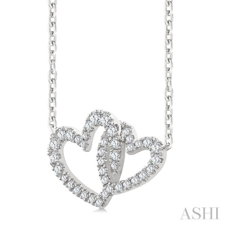 1/4 Ctw Interlocked Heart Round Cut Diamond Fashion Pendant With Chain in 10K White Gold