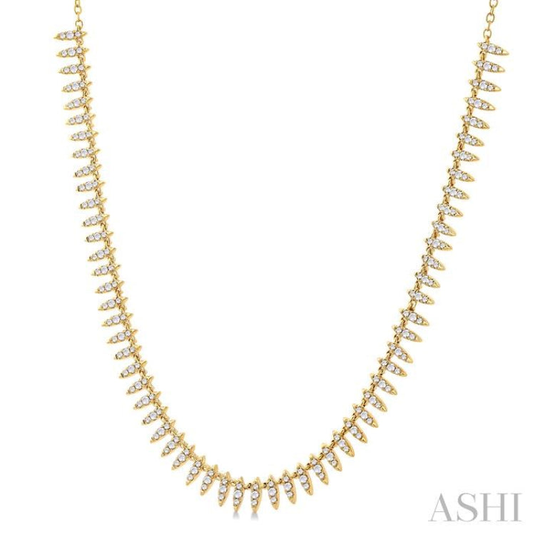 1 Ctw Spikes Motif Round Cut Diamond Fashion Necklace in 14K Yellow Gold