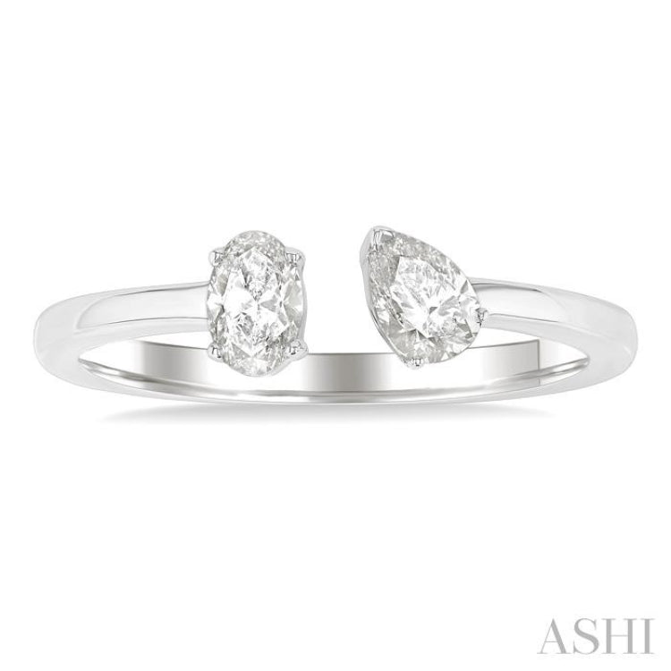 1/2 ctw Toi Et Moi Oval and Pear Cut Diamond Open Fashion Ring in 14K White Gold