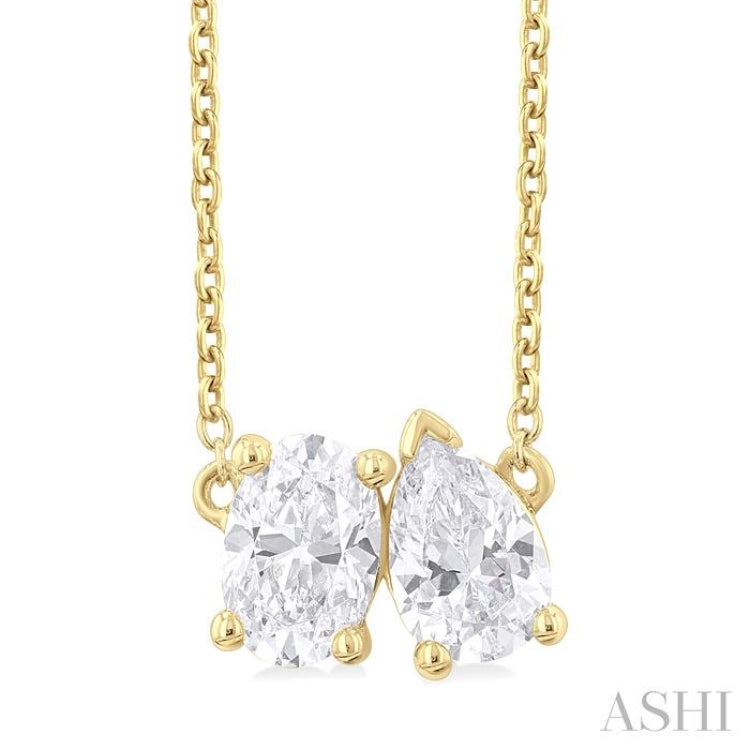 1 ctw Toi Et Moi Oval and Pear Cut Diamond Necklace in 14K Yellow Gold