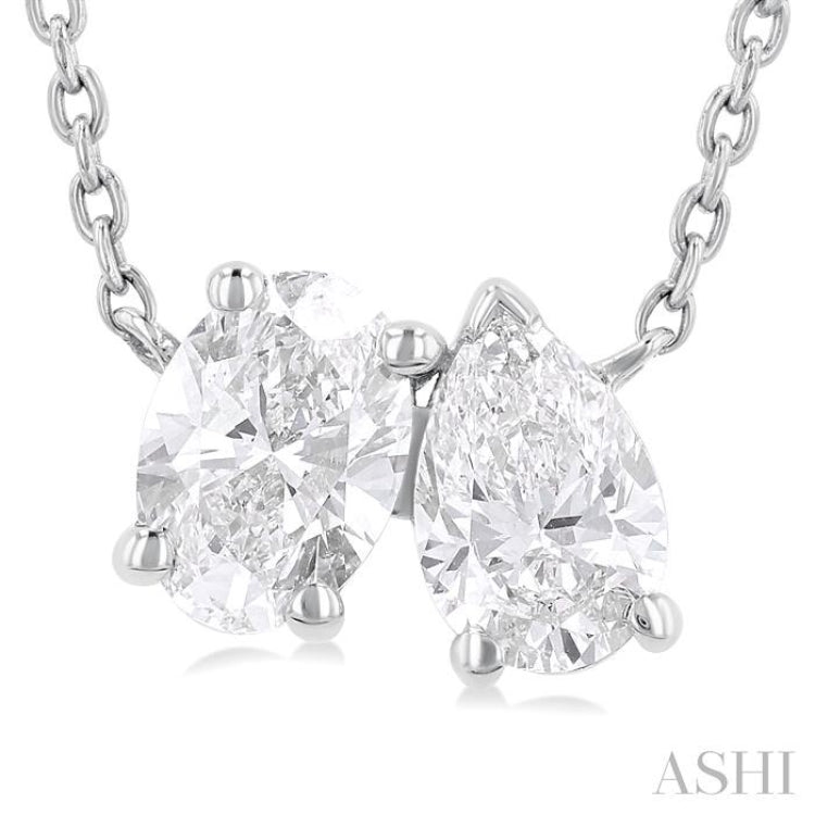 3/4 ctw Toi Et Moi Oval and Pear Cut Diamond Necklace in 14K White Gold