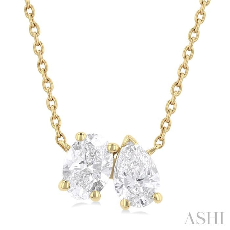 3/4 ctw Toi Et Moi Oval and Pear Cut Diamond Necklace in 14K Yellow Gold