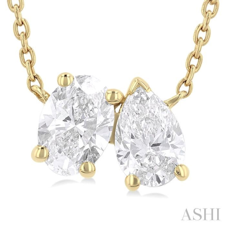 3/4 ctw Toi Et Moi Oval and Pear Cut Diamond Necklace in 14K Yellow Gold