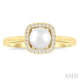 6 MM Cushion-Shaped Cultured Pearl and 1/10 Ctw Petite Round Cut Diamond Halo Ring in 10K Yellow Gold