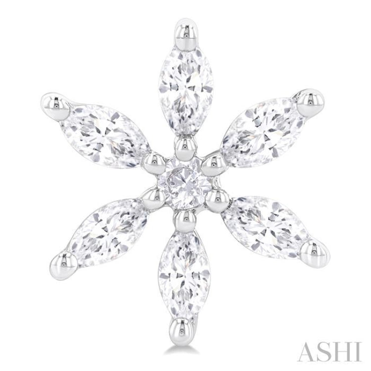 3/8 ctw Floral Motif Marquise and Round Cut Diamond Fashion Stud Earring in 14K White Gold