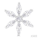 3/8 ctw Floral Motif Marquise and Round Cut Diamond Fashion Stud Earring in 14K White Gold