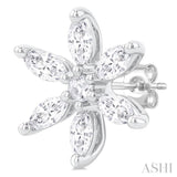 3/8 ctw Floral Motif Marquise and Round Cut Diamond Fashion Stud Earring in 14K White Gold