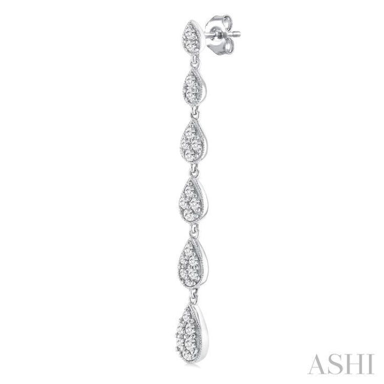 1/2 ctw Graduated Pear Shape Round Cut Diamond Fashion Long Earring in 14K White Gold