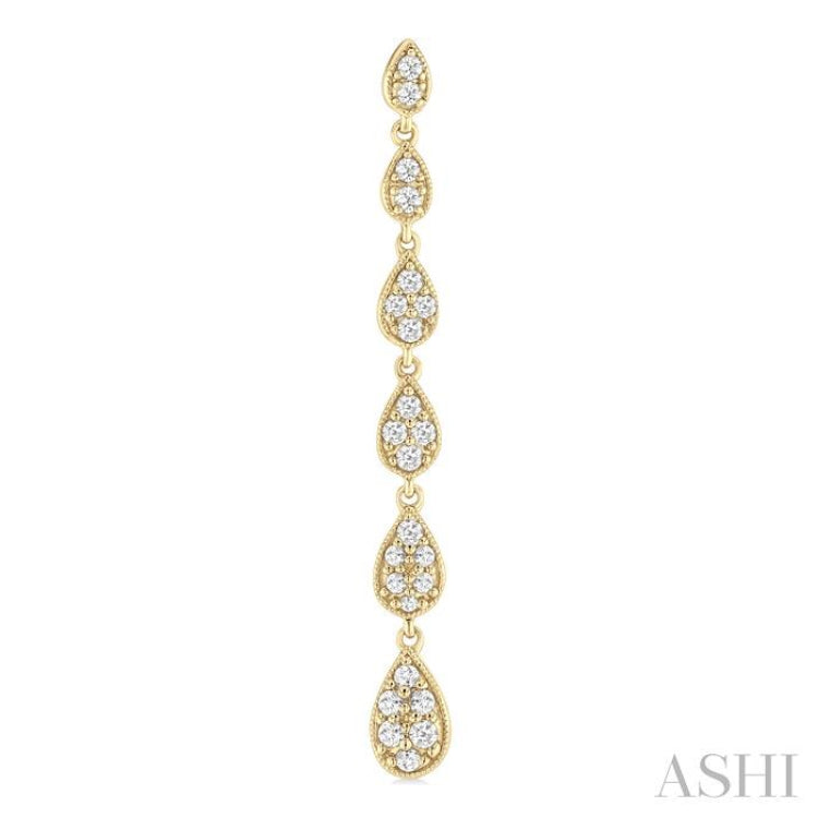 1/2 ctw Graduated Pear Shape Round Cut Diamond Fashion Long Earring in 14K Yellow Gold
