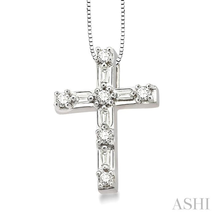 1/4 ctw Diamond Cross Pendant in 14K White Gold with chain