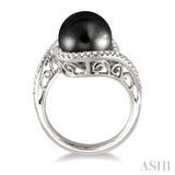 11x11mm Cultured Black Pearl and 1/3 Ctw Round Cut Diamond Ring in 14K White Gold