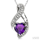7mm Heart Shape Amethyst and 1/20 Ctw Single Cut Diamond Pendant in 14K White Gold with Chain