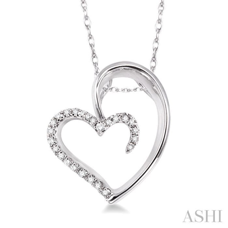 1/10 ctw Round Cut Diamond Heart Shape Pendant in 10K White Gold with Chain