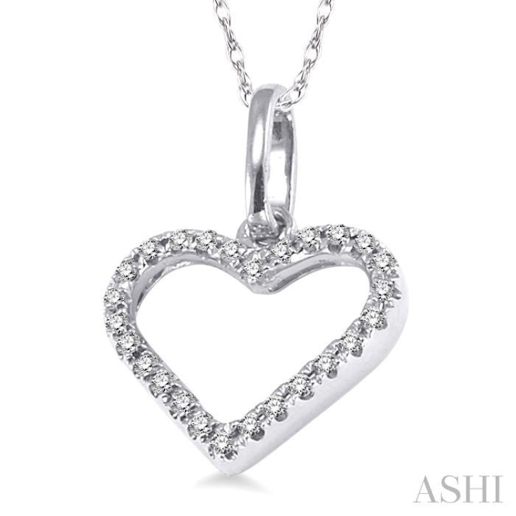 1/10 ctw Round Cut Diamond Heart Shape Pendant in 10K White Gold with Chain