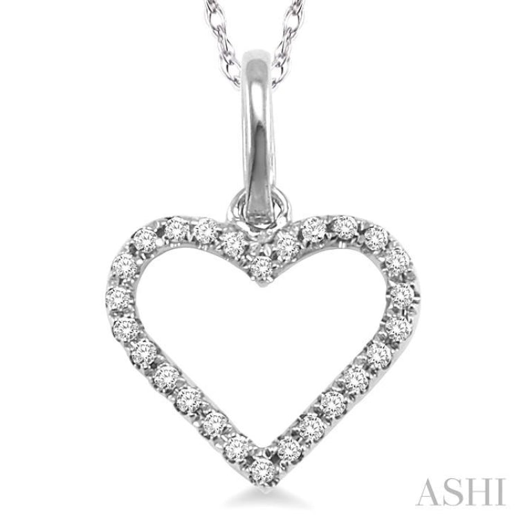 1/10 ctw Round Cut Diamond Heart Shape Pendant in 10K White Gold with Chain