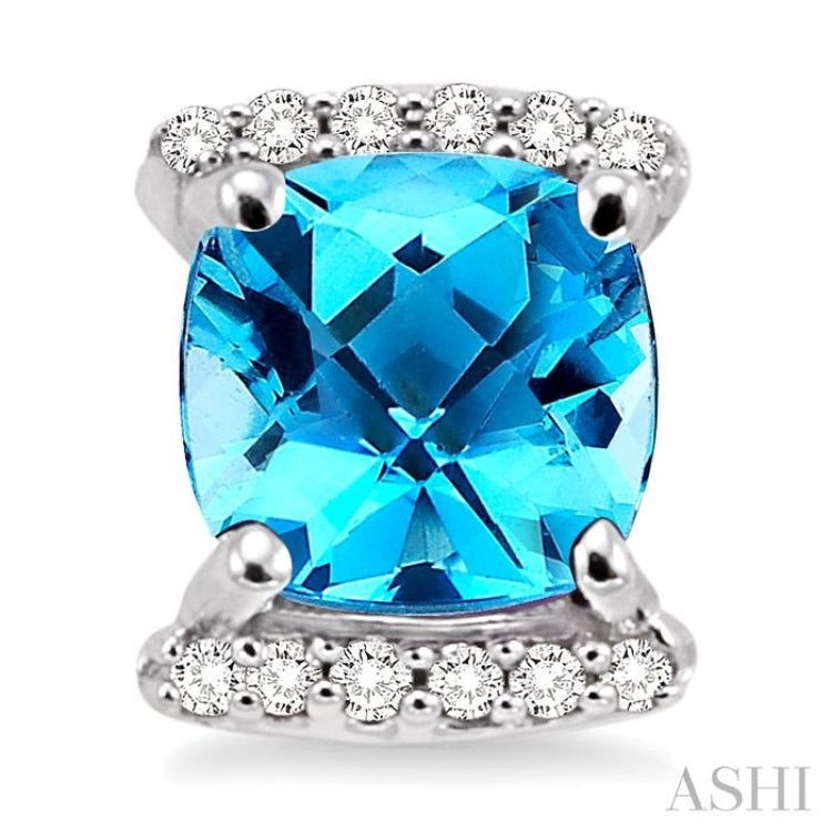 6x6 MM Cushion Shape Blue Topaz and 1/10 ctw Round Cut Diamond Earrings in 14K White Gold