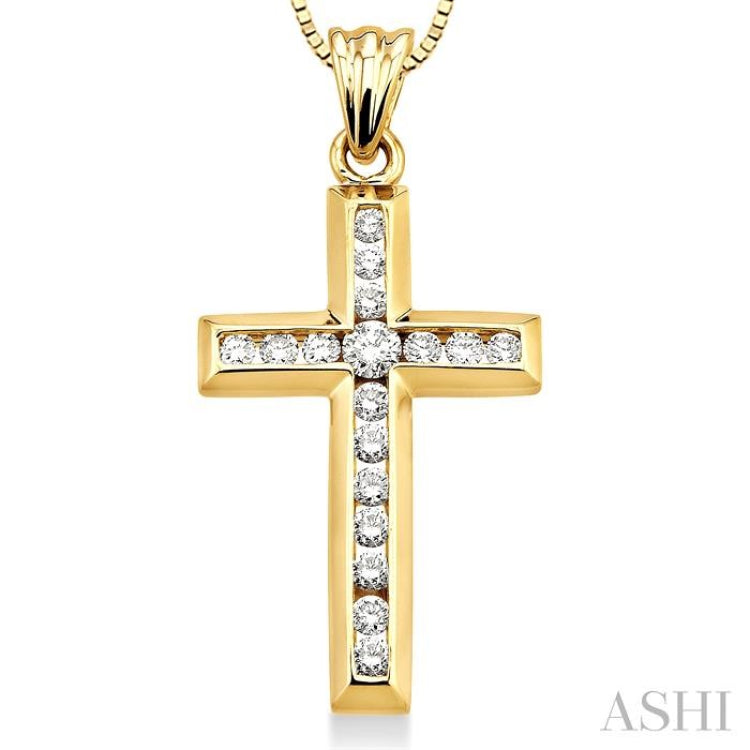 1/2 ctw Round Cut Diamond Cross Pendant in 10K Yellow Gold with Chain