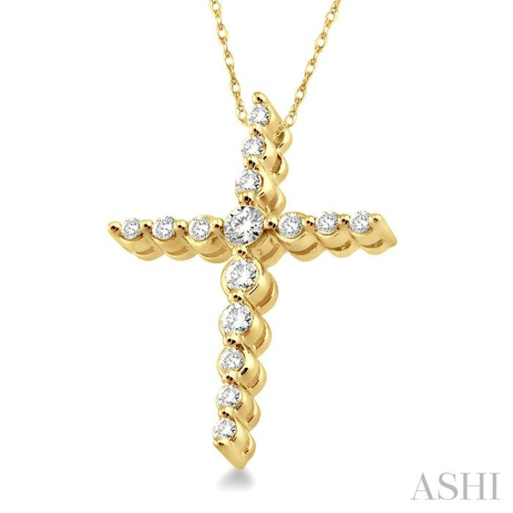 1/4 ctw Round Cut Diamond Journey Cross Pendant in 14K Yellow Gold with Chain