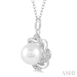 6.5x6.5 MM Cultured White Pearl and 1/10 Ctw Round Cut Diamond Pendant in Sterling Silver with Chain