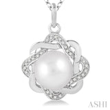 6.5x6.5 MM Cultured White Pearl and 1/10 Ctw Round Cut Diamond Pendant in Sterling Silver with Chain