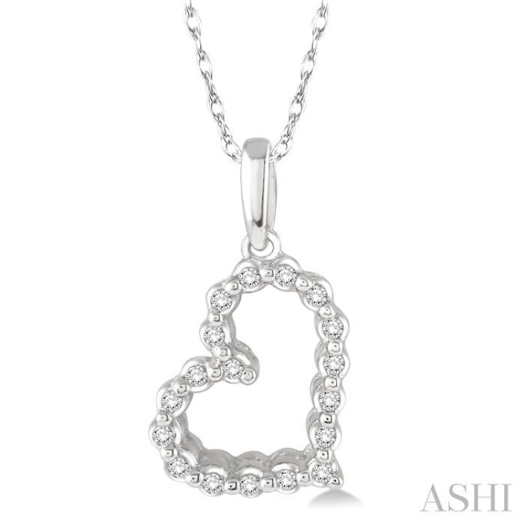1/10 ctw Round Cut Diamond Heart Pendant in 14K White Gold with Chain