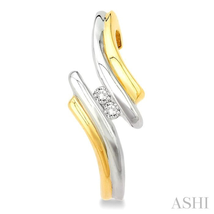 1/10 ctw Two Tone Abstract Art 2Stone Round Cut Diamond Earrings in 10K Yellow Gold With Rhodium