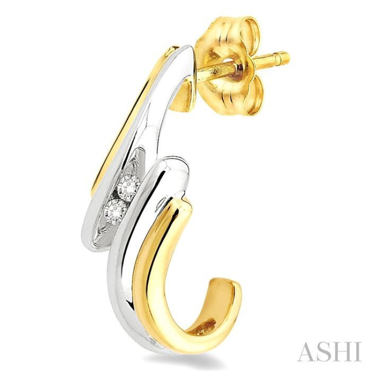 1/10 ctw Two Tone Abstract Art 2Stone Round Cut Diamond Earrings in 10K Yellow Gold With Rhodium