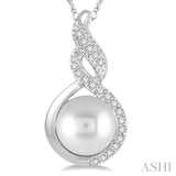 1/20 Ctw Round Cut Diamond Twisted 7mm Cultured Pearl Accented Pendant in 10K White Gold with chain