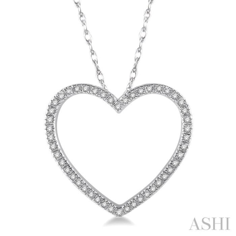 1/6 ctw Heart Round Cut Diamond Pendant With Link Chain in 10K White Gold