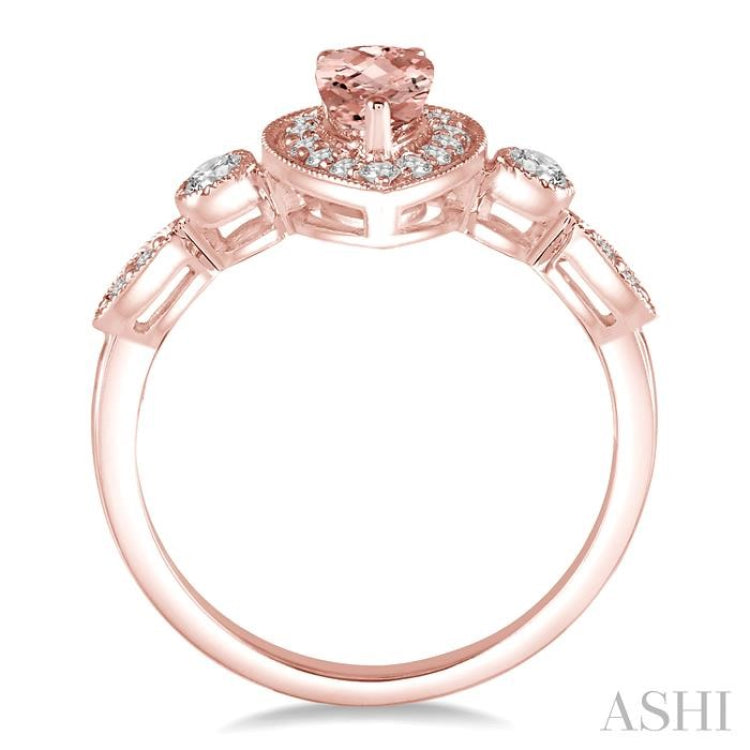 6X4MM Pear shape Morganite Center and 1/4 ctw Round Cut Diamond Ring in 14K Rose Gold